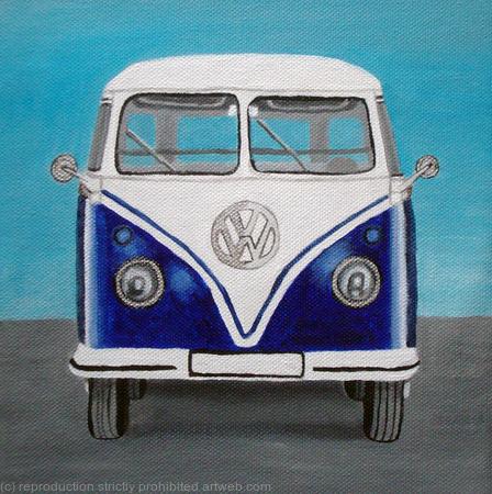 VW Camper Van Blue - Greetings Card