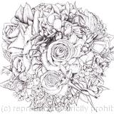 Bridal Bouquet  Black and White Pen and Ink