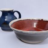 Chun Blue jug and a solar red glazed bowl