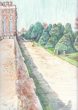 Looking along the wall