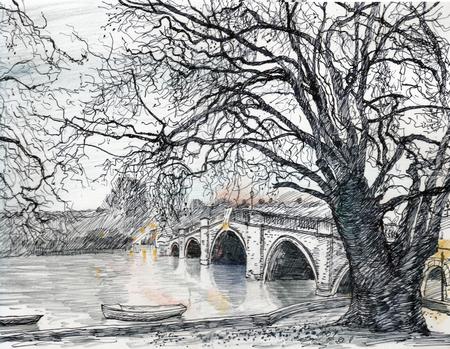 Richmond Bridge flood tide at dawn