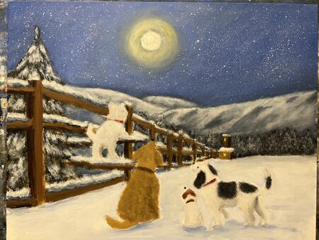 Dogs gazing at the moon. 