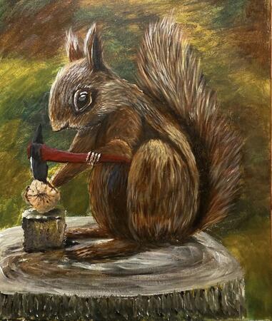 Squirrel cracking a nut open 