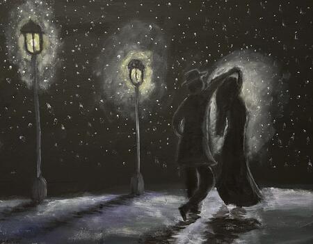 Couple dancing in the snowy night 
