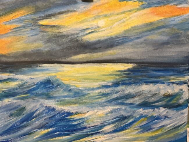 Stormy sea under sunset 