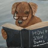 Dog reading a book