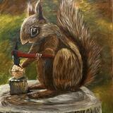 Squirrel cracking a nut open 