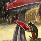 Frog under a mushroom 