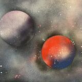 Blue and red planets 