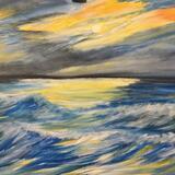 Stormy sea under sunset 