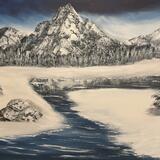 Snowy mountain riverside