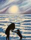 Dog and girl in the moonlight 
