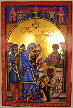 Romanesque style icon of the Martyrdom of St Thomas Becket Archbishop of Canterbury