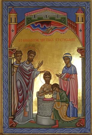 Romanesque Icon of St Augustine Baptizing St Ethelbert