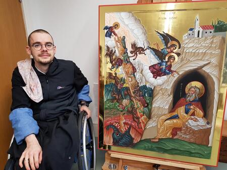 Br Michael Brossard OSB second year Iconostasis student with his icon of St John Climacus