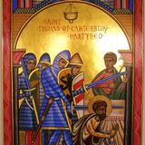 Romanesque style icon of the Martyrdom of St Thomas Becket Archbishop of Canterbury