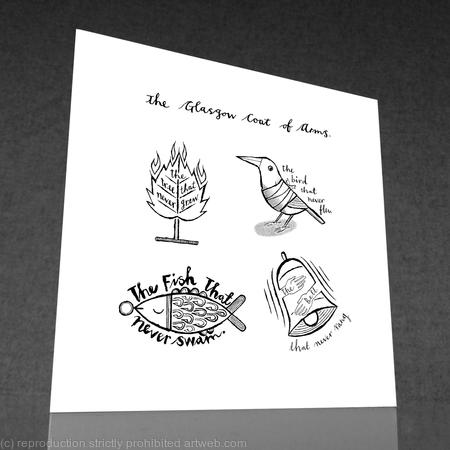 1 x The Glasgow Coat of Arms greetings card (b&w)