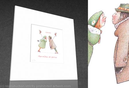 1 x Ae fond kiss. (Mounted & signed print).