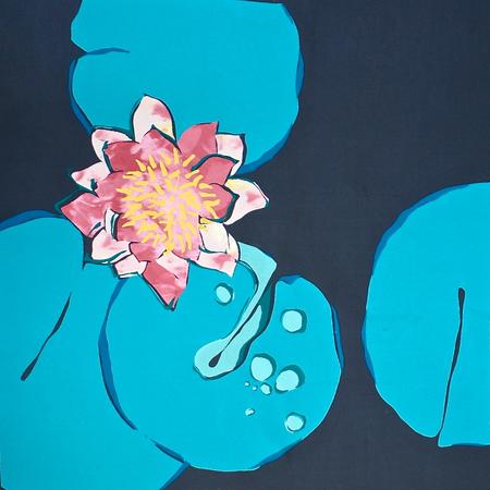 Pink Lily flower and pad on gold