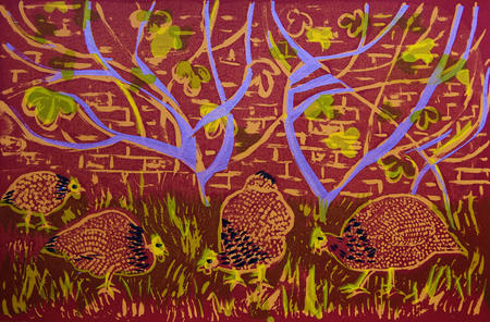 Guinea fowl and vines