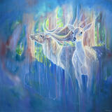 Divine Monarchs is a large semi-abstract wildlife painting of two deer 