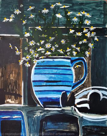 Wild Camomile in Stripey Jug