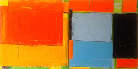 Composition in orange, coeruleum and black