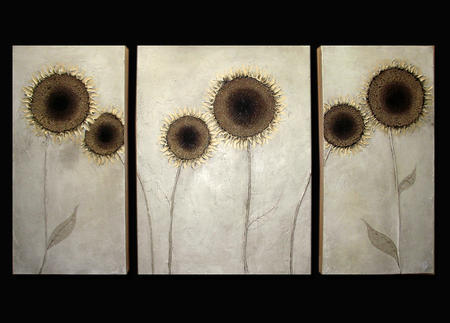 Triptych Golden Sunflowers