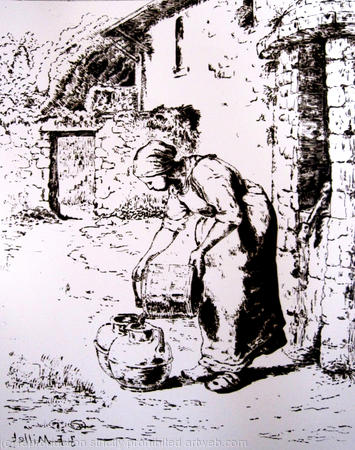 Donna che sta svuotando un secchio (dopo Millet)