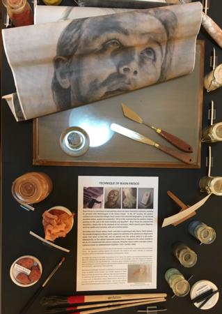 Scottish National Gallery - Artists At Work - Collective Exhibition 2018 - Julia Alexandra Mee - Selection of Fresco Pigments and Materials 