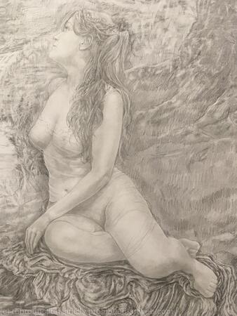 Full-scale compositional study for Spring, detail of Goddess Fauna (2019)