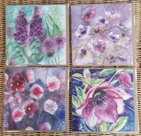 Set of 4 Square Greetings Cards - Floral 1