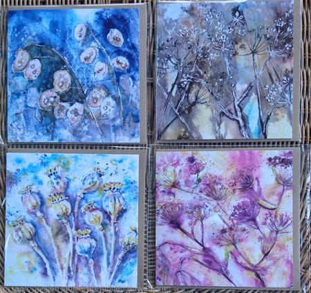 Set of 4 Square Greetings Cards - Seed Heads plus Lavender 