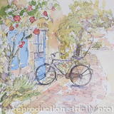 Hollyhocks and Bicycle, France
