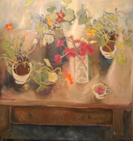 table with nasturtiums