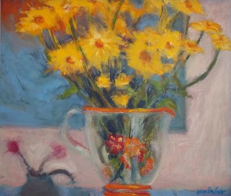 Yellow Daisies, glass jug