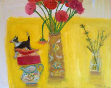 Gerberas, doubleton jug, dog