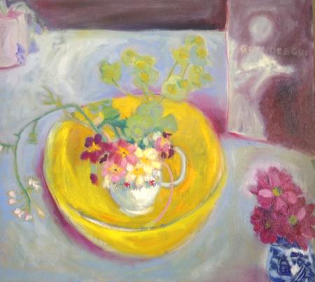 Yellow bowl,primulas 