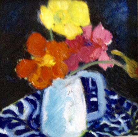 Black, nasturtiums, geranium, poppy