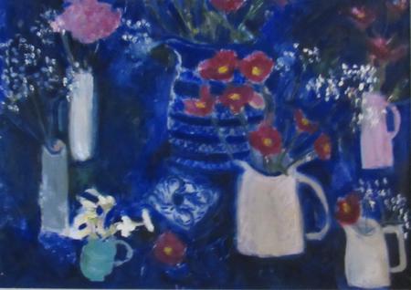 Blue, jugs, chrysanths 2