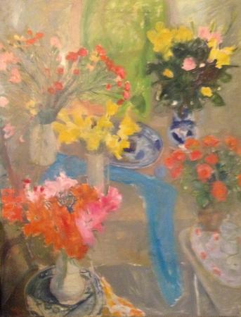 Flowers , blue scarf