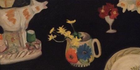 Black, cow, jug, celandines