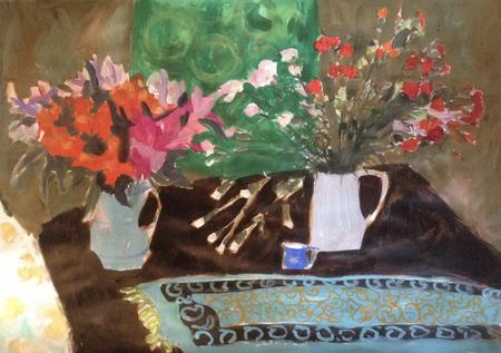 Alstroemeria, pinks, scarf