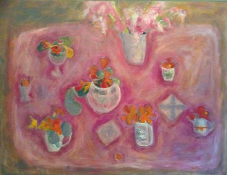 Pink , gladioli, nasturtiums