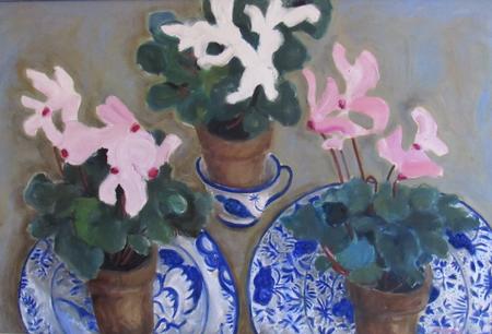 Delft plates, cyclamen, Rosie's cup