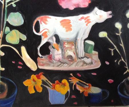 Staffordshire cow, geranium