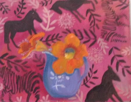 Pink, horses, nasturtium