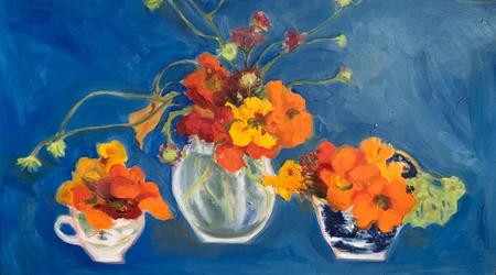 Blue, nasturtiums in pots