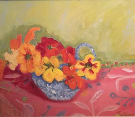 Green, pink, nasturtiums