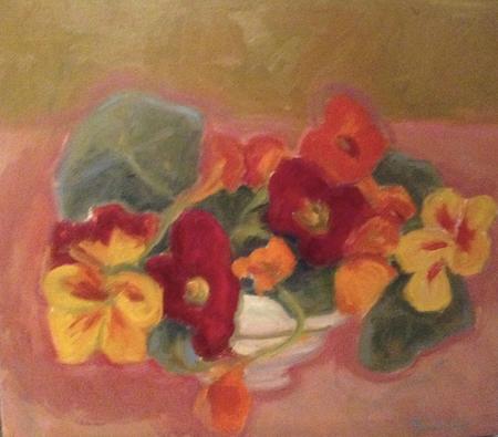 Nasturtiums, white cup